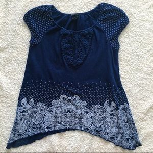 Navy and white short sleeve work top